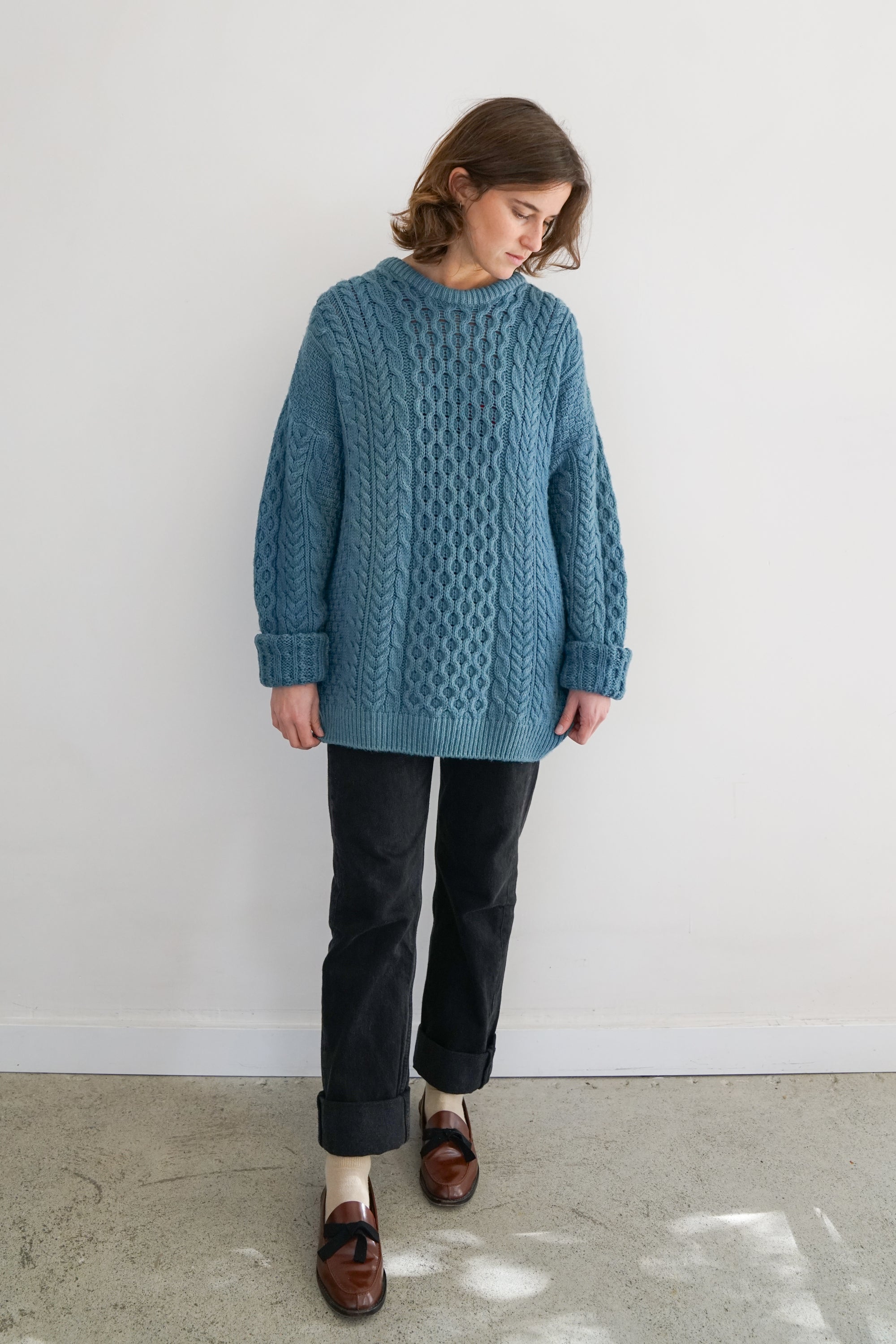 Indigo Dye Vintage Fisherman Knit Sweater