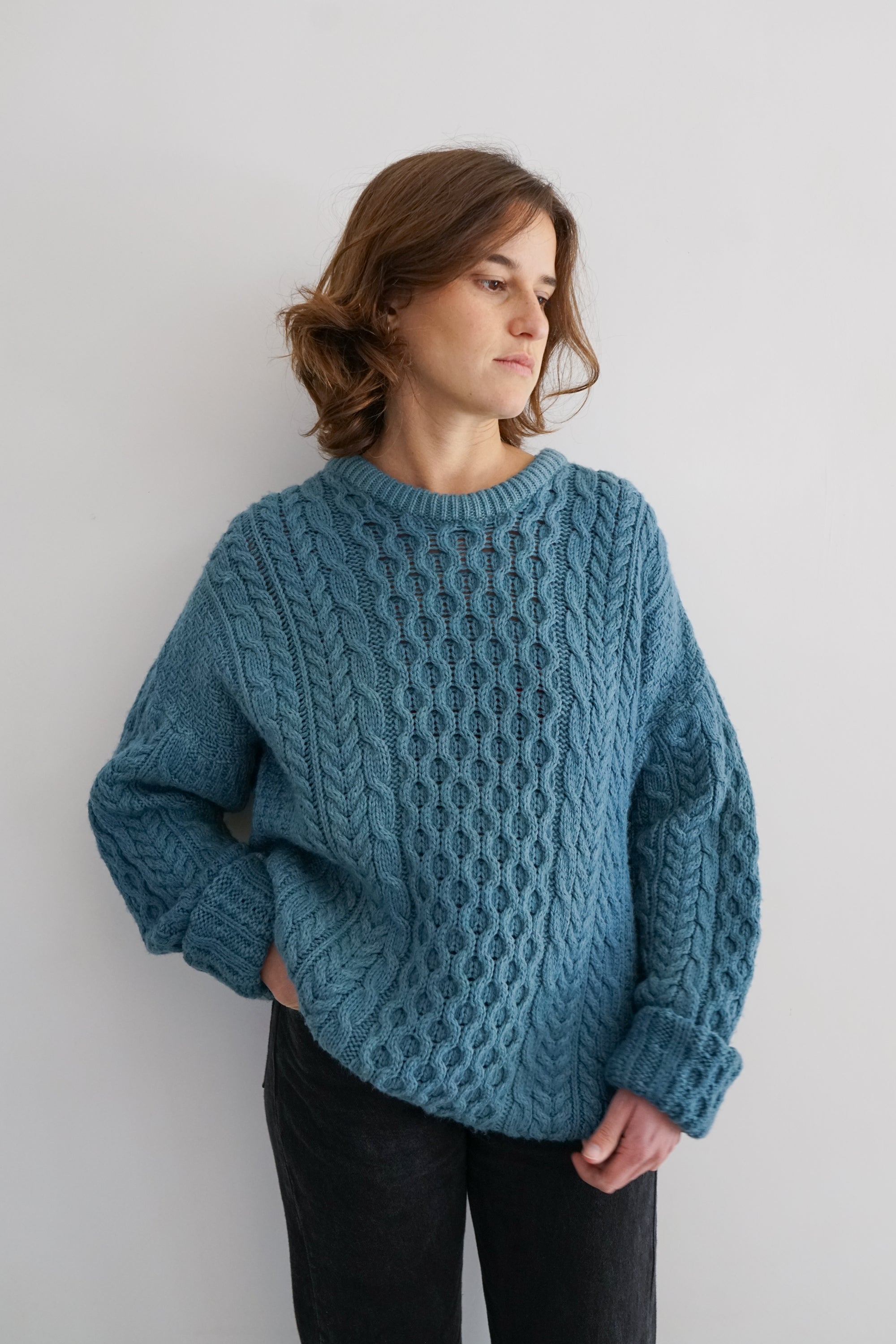 Indigo Dye Vintage Fisherman Knit Sweater