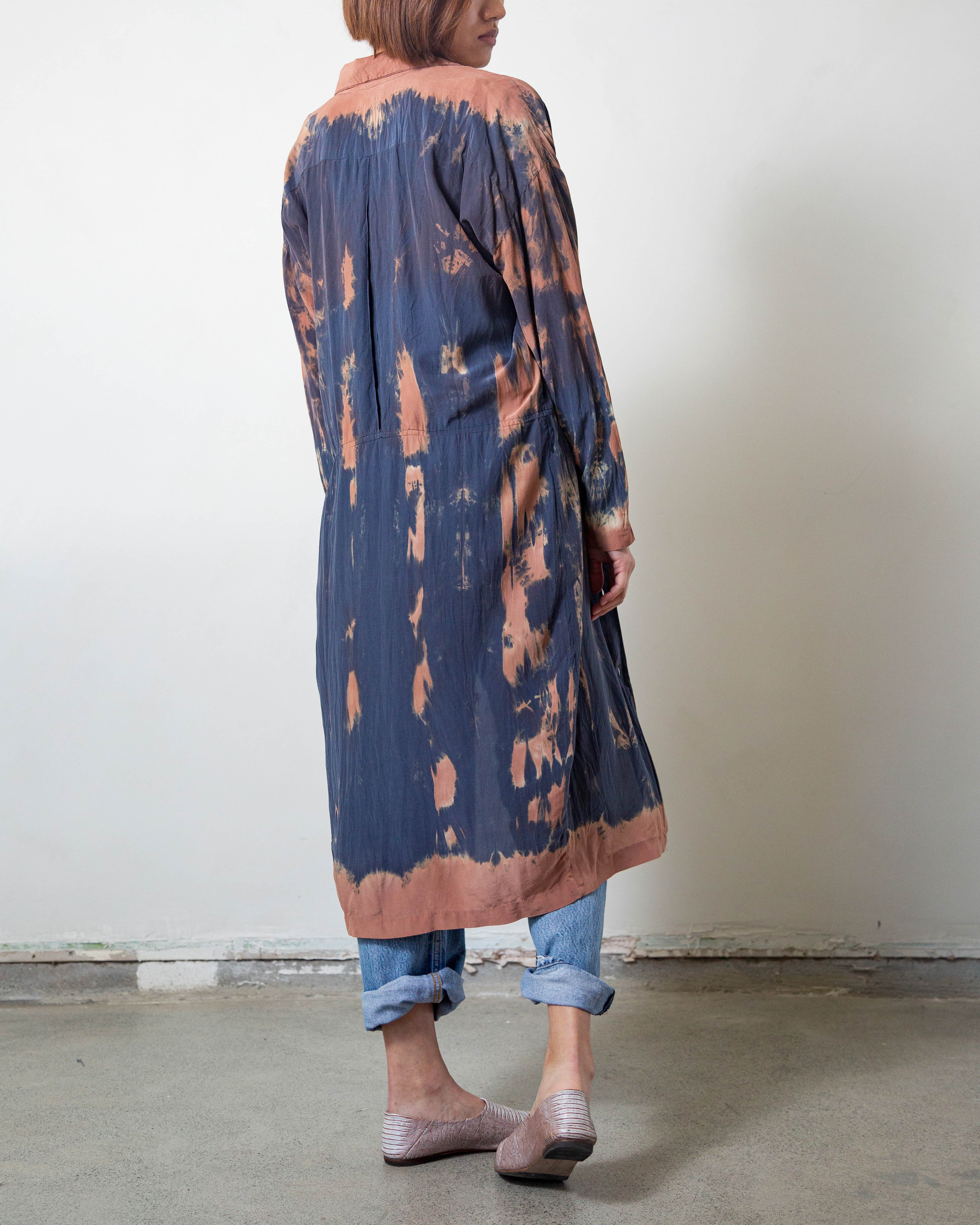 Tied and Naturally Dyed Silk Shirtdress
