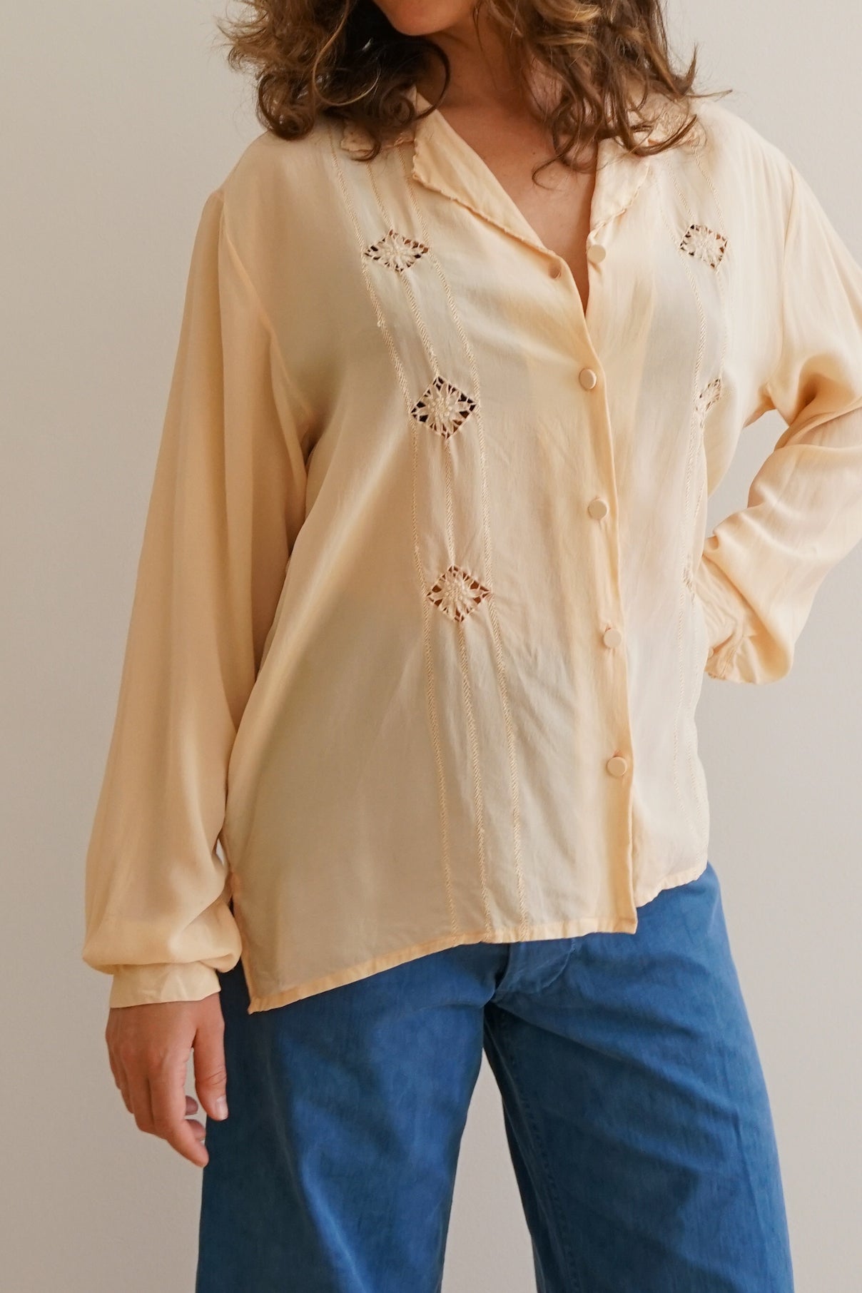 Embroidered Silk Top in Peach