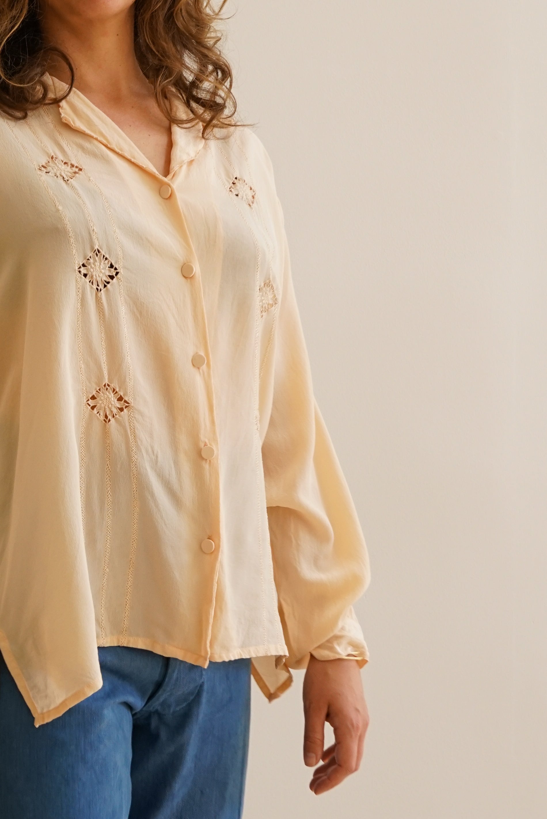 Embroidered Silk Top in Peach