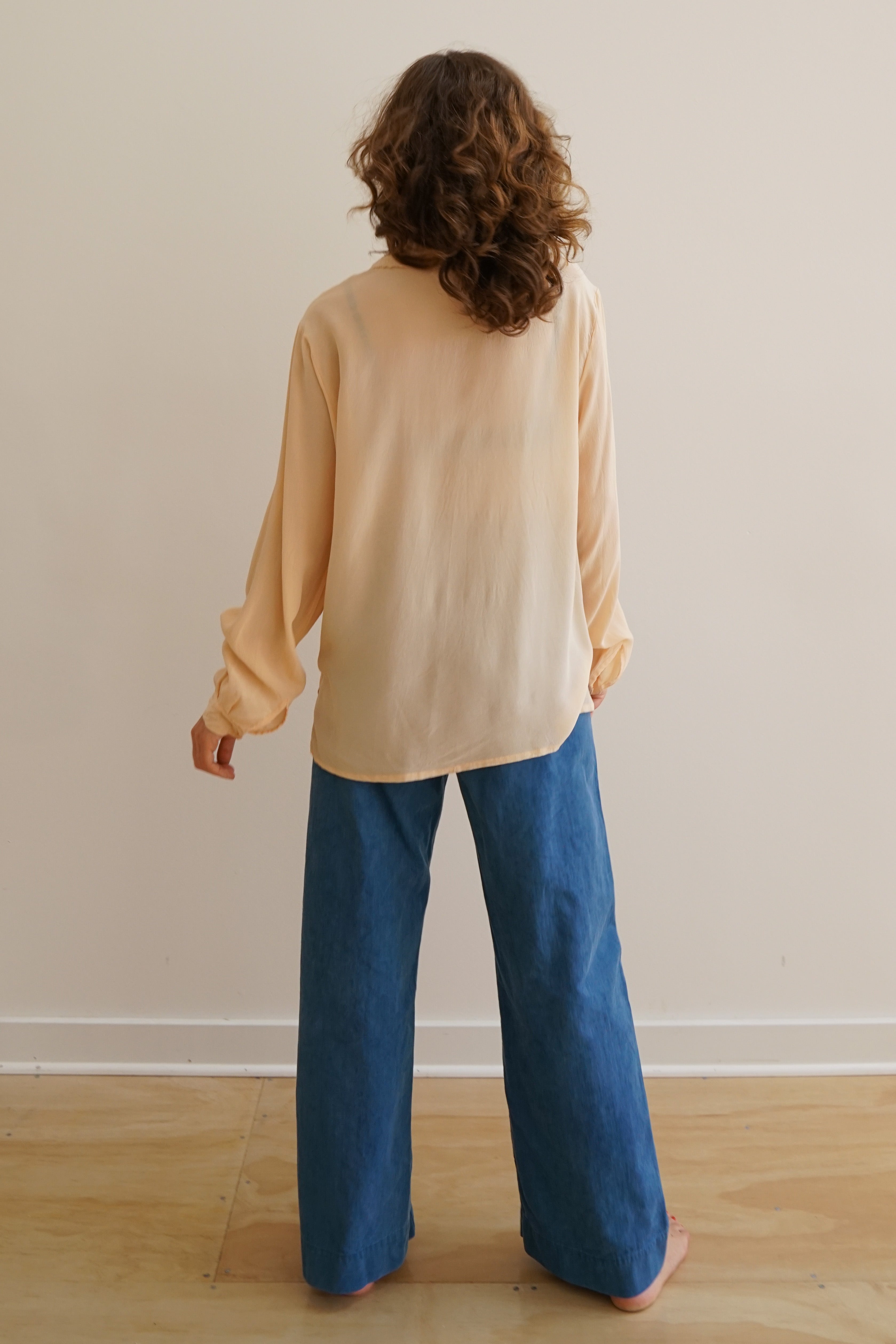Embroidered Silk Top in Peach