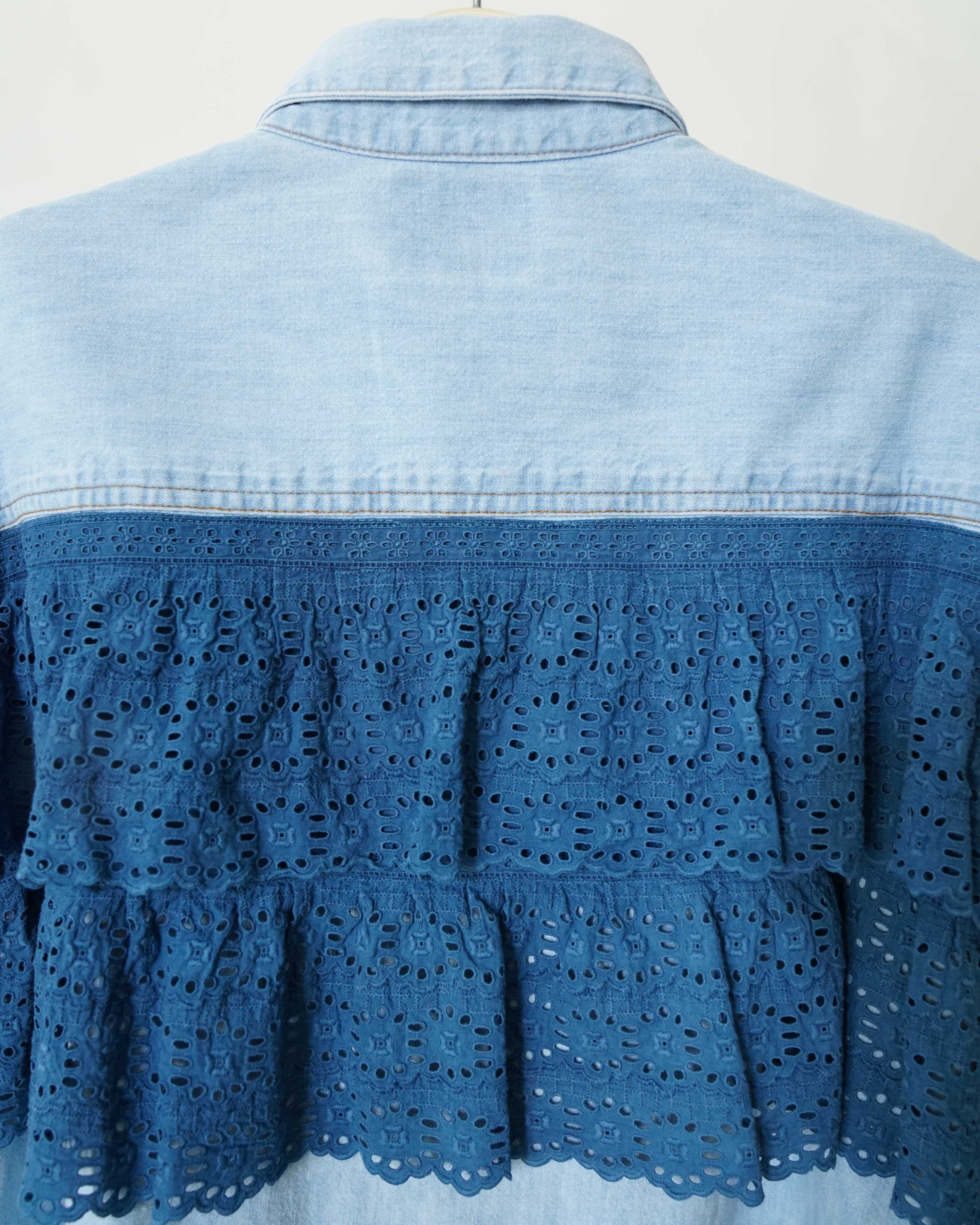 Reworked Denim Ruffle Back Top